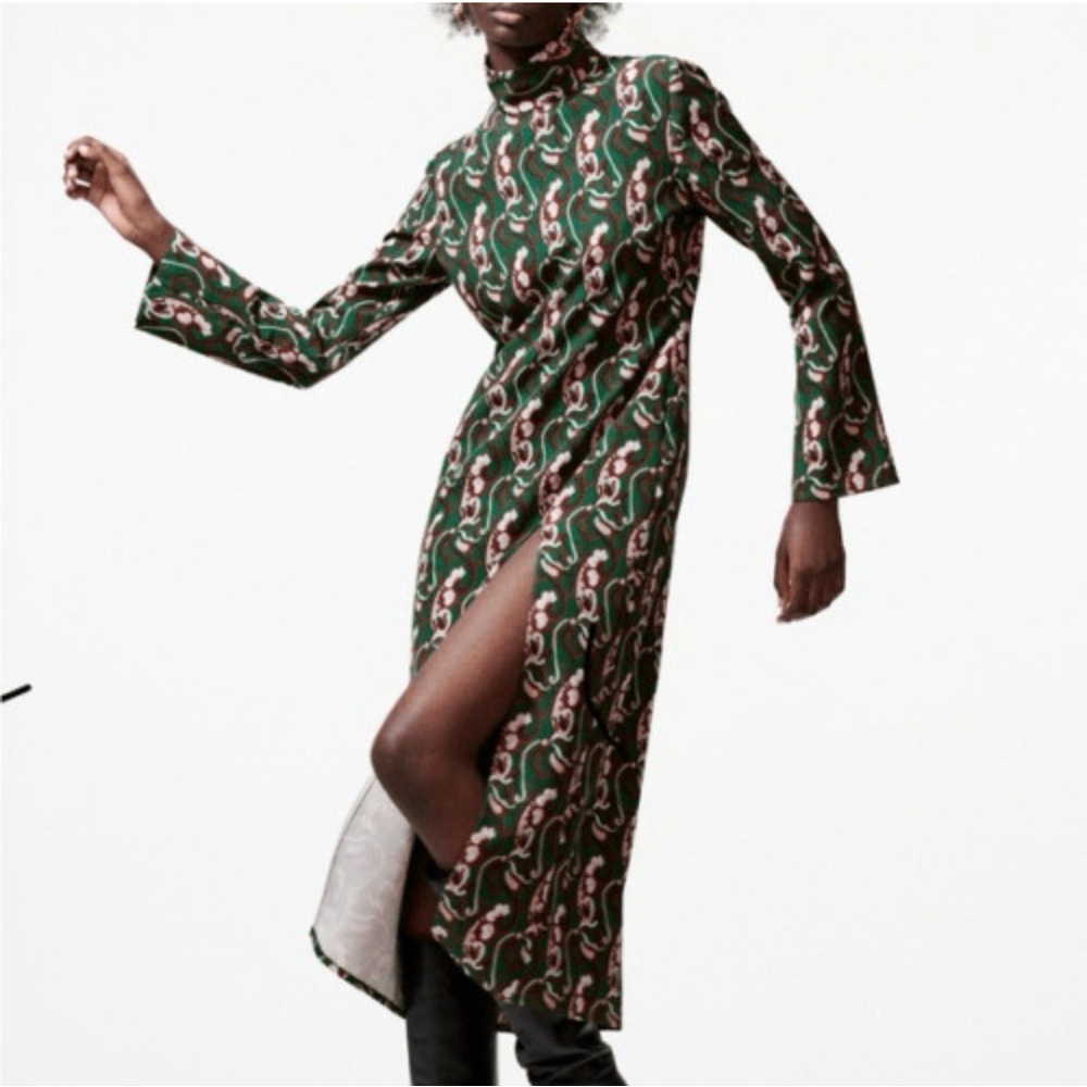 Zara Green Floral Print Maxi Dress